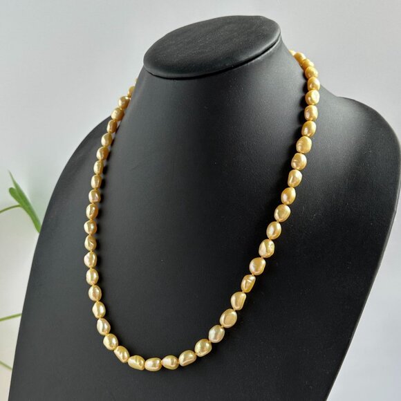 Golden Baroque Pearl Necklace 23" - Picture 3 of 16
